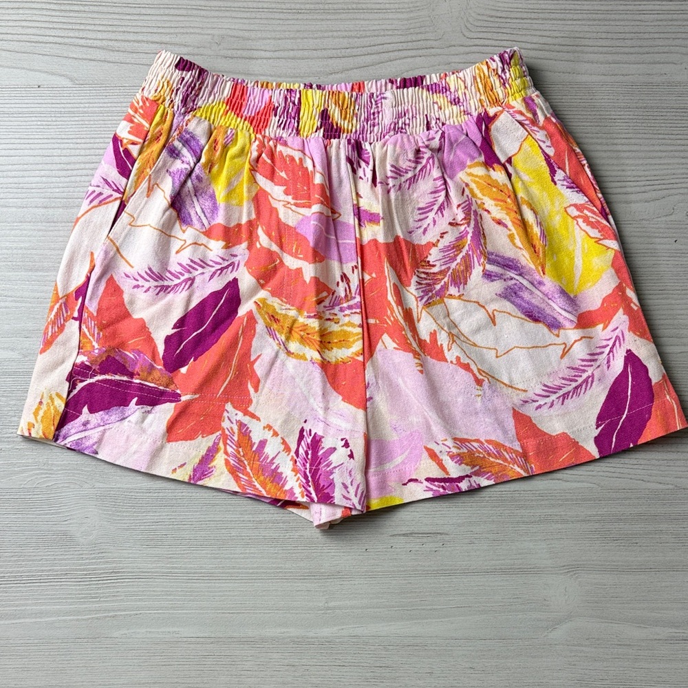Aqua Colorful Leaf Print Women's Shorts XS